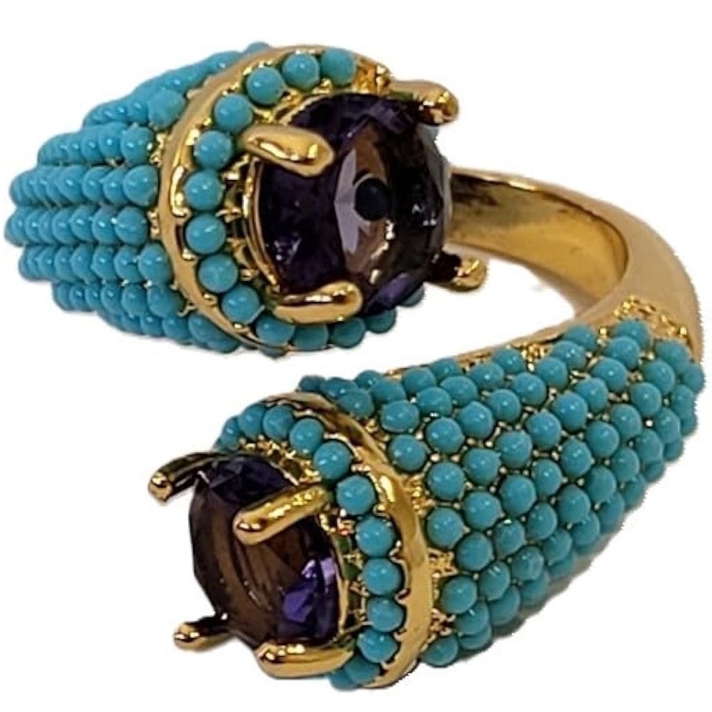 Purple and Blue Gemstone Ring with Turquoise Beads